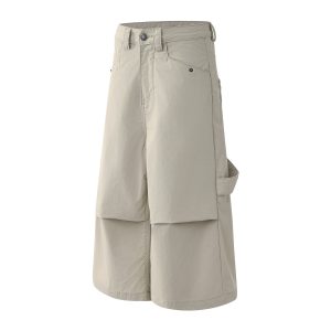 Slimming Wide-Leg Cropped Pants - Three-Dimensional Pleated Umbrella Cargo Design - Casual American Style for Effortless Chic