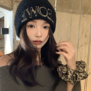 Slouchy Black Wool Hat with 