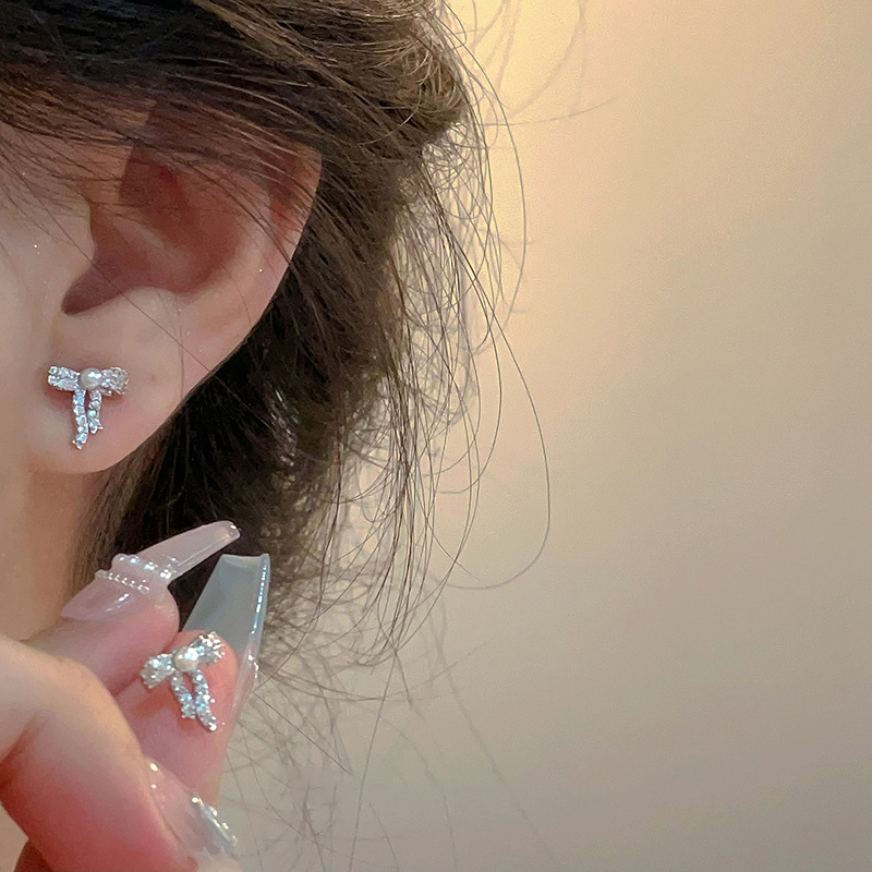 Small Bow Zircon Stud Earrings for Women - 2025 Light Luxury Versatile Fashion Jewelry