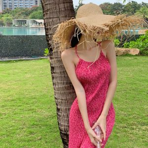 Small Floral Halter Strap Dress for Beach Vacation - Cute Dopamine Outfit Perfect for Island Getaways and Summer Photos