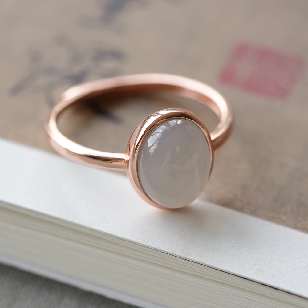 Smoke Purple Hetian Jade Ring for Women - S925 Silver Cabochon - Chinese Style Jewelry for Elegant Index Finger Fashion