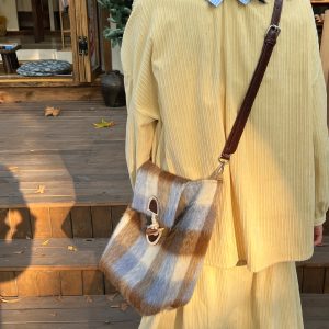 Snowy Mountain Forest Woolen Plaid Crossbody Bag - Retro Large-Capacity Versatile Shoulder Bag for Y2K and Vintage Style