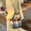 Snowy Mountain Forest Woolen Plaid Crossbody Bag - Retro Large-Capacity Versatile Shoulder Bag for Y2K and Vintage Style