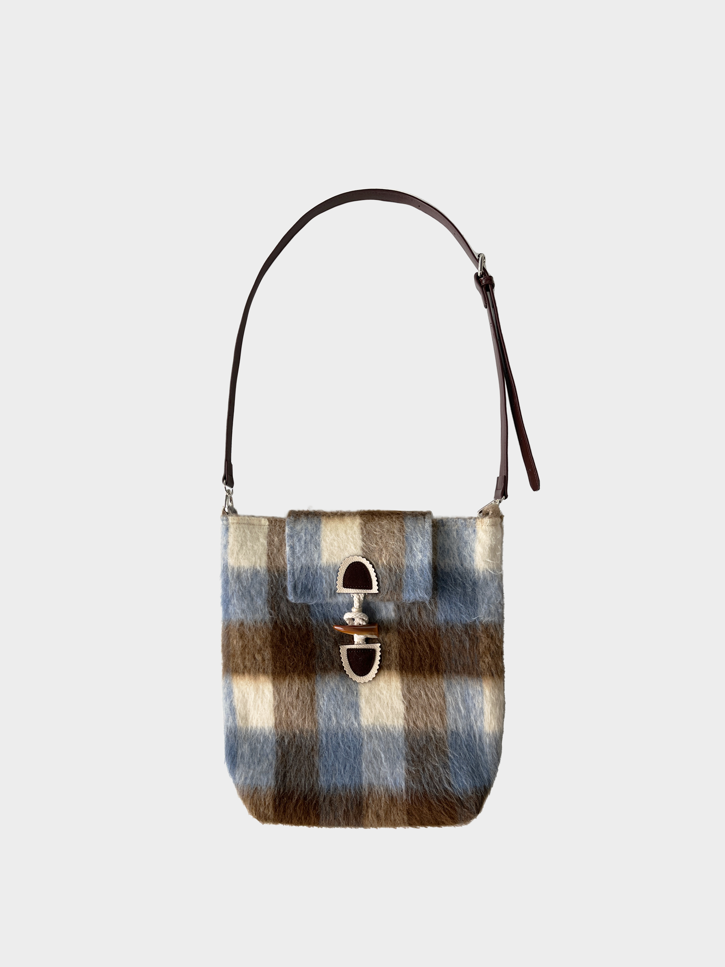 Snowy Mountain Forest Woolen Plaid Crossbody Bag - Retro Large-Capacity Versatile Shoulder Bag for Y2K and Vintage Style
