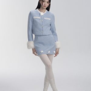 Snowy Romance High-End Three-Dimensional Floral Chanel Style Jacket and Skirt Two-Piece Set - Elegant Y2K Fashion