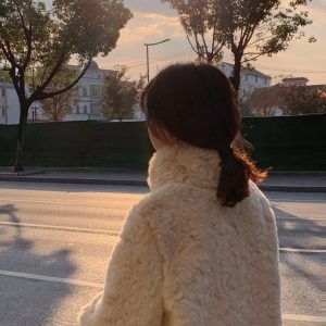 Soft and Fluffy Winter Coat for Women, High-End Lamb Wool with Horn Buttons and Faux Rabbit Fur, Chic and Warm Fashion Outerwear