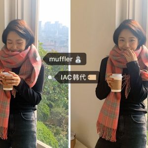 Soft Candy Wool Blend Plaid Scarf in Korean Style - Cozy Strawberry Design for Y2K Fashion
