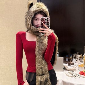 Soft Comfortable Long Sleeve T-Shirt for Women, Autumn Winter Slim Fit U-Neck with Chest Pads, Perfect Base Layer Top