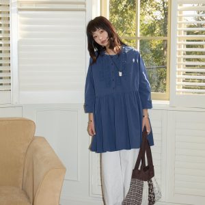 Soft Light Berlin Lace Trim Dress - Loose Fit Long Sleeve Solid Color Shirt Dress for Effortless Style, Perfect for 90s and Y2K Fashion