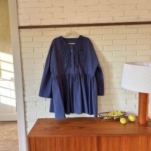 Soft Light Berlin Lace Trim Dress - Loose Fit Long Sleeve Solid Color Shirt Dress for Effortless Style, Perfect for 90s and Y2K Fashion