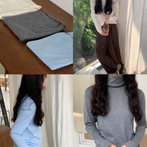 Soft Merino Wool Turtleneck Sweater - Slightly Loose-Fitting Knit Base Layer with Rolled Edges, Cozy Essential for Fall & Winter