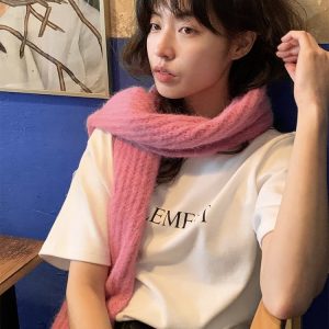 Soft Strawberry Pink Knitted Scarf for Autumn and Winter - Korean Style Cozy Accessory