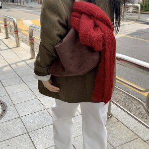 Soft Strawberry Pink Knitted Scarf for Autumn and Winter - Korean Style Cozy Accessory