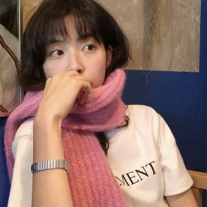 Soft Strawberry Pink Knitted Scarf for Autumn and Winter - Korean Style Cozy Accessory