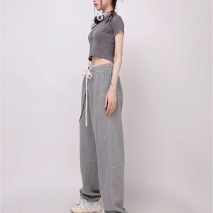 Solid Color High Waist Jazz Dance Pants for Women - Elastic Straight Casual Hip-Hop Street Style Sweatpants