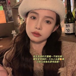 Solid Color Mink Fur Beret for Women - Plush Winter Painter Hat 2024, Face-Shaping Design, Trendy Y2K Fashion Accessory