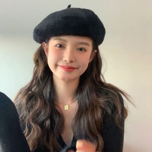 Solid Color Mink Fur Beret for Women - Plush Winter Painter Hat 2024, Face-Shaping Design, Trendy Y2K Fashion Accessory