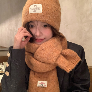Solid Color Wool Blend Hat and Scarf Set for Women - Thick and Warm Autumn Winter Accessories, Korean Style, Cozy and Chic