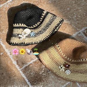 South France Garden Color-Block Woven Sun Hat - Vacation-Ready Hollow Design for Sun Protection
