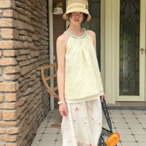South France Garden Color-Block Woven Sun Hat - Vacation-Ready Hollow Design for Sun Protection