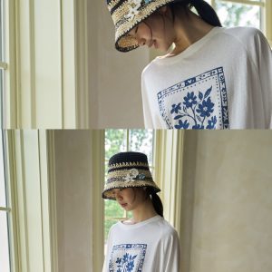 South France Garden Color-Block Woven Sun Hat - Vacation-Ready Hollow Design for Sun Protection