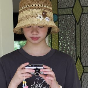 South France Garden Color-Block Woven Sun Hat - Vacation-Ready Hollow Design for Sun Protection