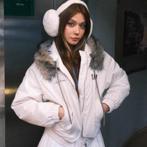 Spicy American-Style Detachable Fur Collar Hooded Cotton Coat - Warm, Loose-Fitting, Versatile Trendy Jacket for Cold Weather