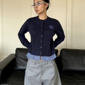 Spicy College Style Knitted Cardigan Sweater - Loose Fit, Spliced Two-Piece for Autumn/Winter Fashion
