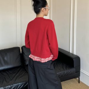 Spicy College Style Knitted Cardigan Sweater - Loose Fit, Spliced Two-Piece for Autumn/Winter Fashion