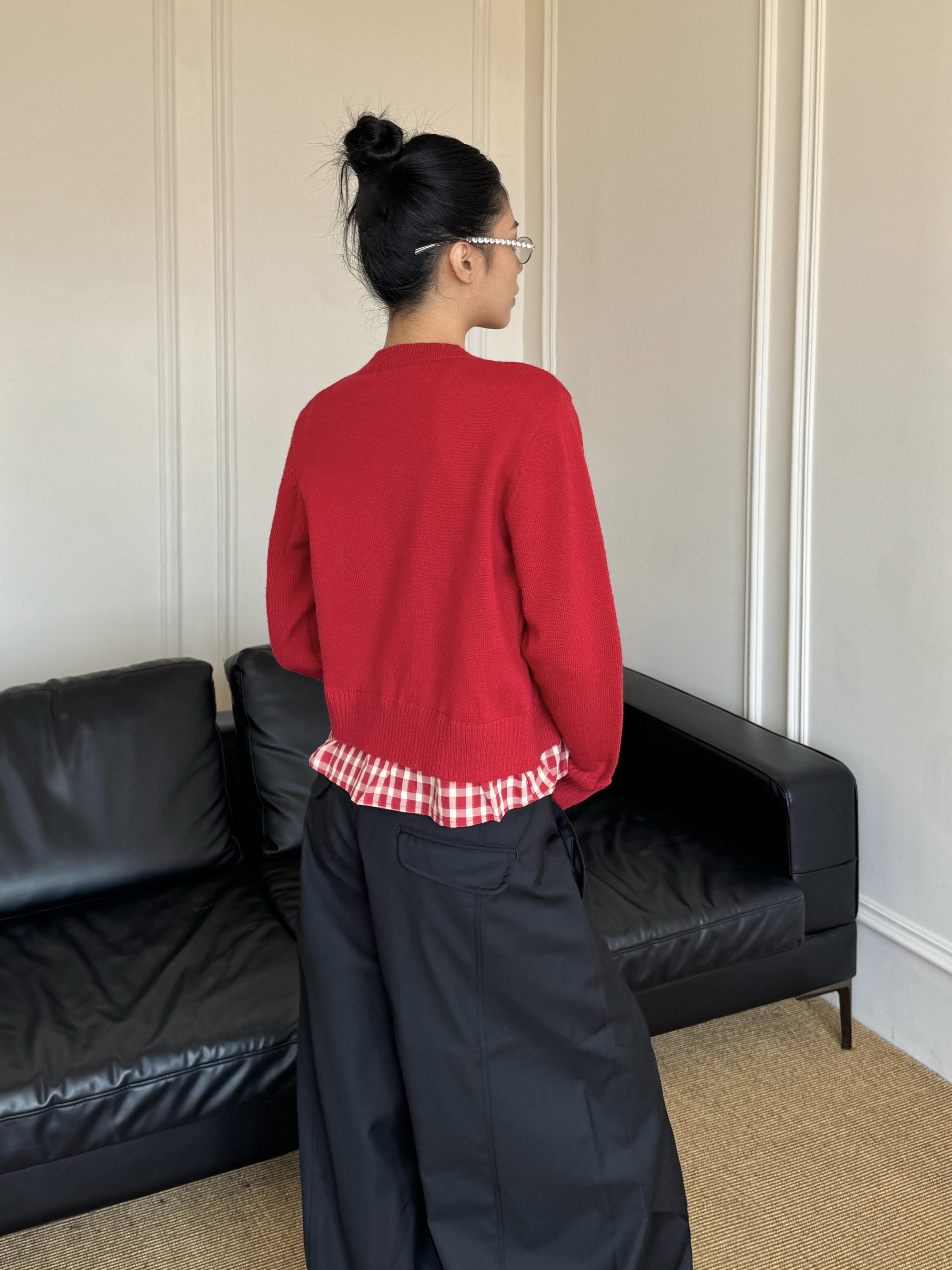 Spicy College Style Knitted Cardigan Sweater - Loose Fit, Spliced Two-Piece for Autumn/Winter Fashion