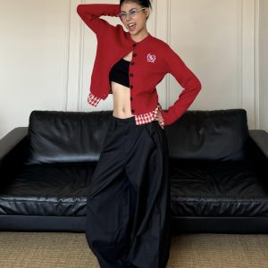 Spicy College Style Knitted Cardigan Sweater - Loose Fit, Spliced Two-Piece for Autumn/Winter Fashion
