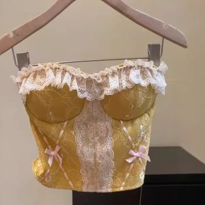 Spicy Girl Lace Splicing Strapless Top for Women - Versatile Slim-Fit Summer 2025 Fashion, Y2K Style