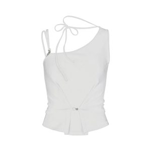 Spicy Girl Off-Shoulder Fitted Top - White Camisole for a Trendy Y2K Look