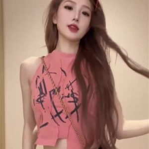 Spicy Girl Printed Asymmetrical Camisole for Women - Summer Slim Fit Sleeveless Top, Trendy American Style