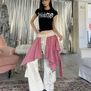 Spicy Heatstroke Vintage Plaid Spliced Wide-Leg Pants - Casual Hip-Hop Street Style Loose Fit