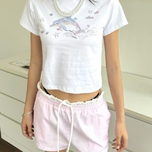 Spicy Summer Dolphin Print Short Sleeve T-Shirt - Slim Fit Cropped Top for Hot Girl Style