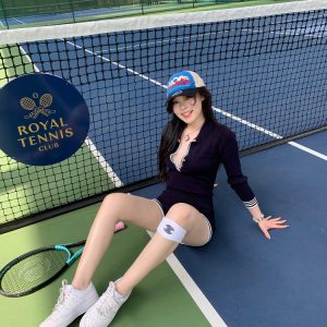 Sporty Girl Bodysuit & Shorts Set in Navy Blue and White Retro Lightweight Style – Perfect for Y2K and Casual Outfits