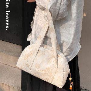 Spring Summer Linen Boston Bag - Large Capacity Chinese Style Niche Shoulder Bag