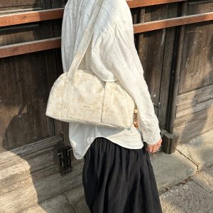 Spring Summer Linen Boston Bag - Large Capacity Chinese Style Niche Shoulder Bag