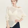 Spring Summer Striped Sheer Long Sleeve Sweater Top - Loose Slimming Paper Doll Design