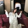 Spring Women's Urban Striped Pajama Set with Small Lapel - Comfortable Lycra Tencel Homewear for Relaxed Living