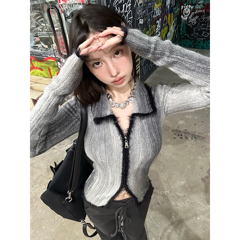 Square Gradient Color Block Cardigan Sweater - Retro Knitted Top for a Casual Layered Look, Perfect for 90s and Y2K Styles