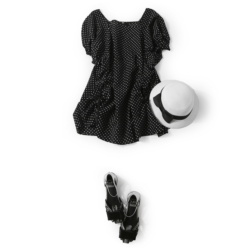 Square Neck Slimming Tie-Dot Casual Dress for Women - 2024 Summer Fashion, European Style, Age-Reducing, Trendy Look