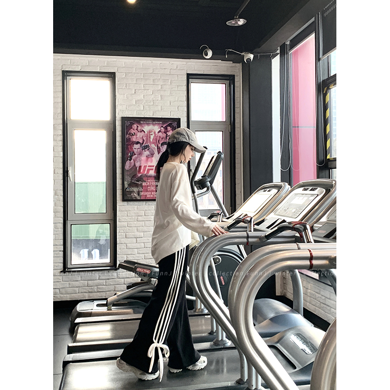 Square Style Sweetheart High Waist Loose Wide Leg Fleece Casual Sports Pants for Women - Floor-Length Straight Leg Sweatpants
