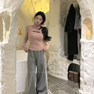 Square Style Sweetheart High Waist Loose Wide Leg Fleece Casual Sports Pants for Women - Floor-Length Straight Leg Sweatpants