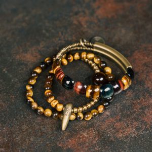 Stacked Tiger's Eye Bracelet for Men & Retro Cat's Eye Multi-Color Bead Bracelet for Women - Unique Boho Style Jewelry