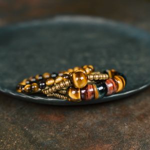 Stacked Tiger's Eye Bracelet for Men & Retro Cat's Eye Multi-Color Bead Bracelet for Women - Unique Boho Style Jewelry