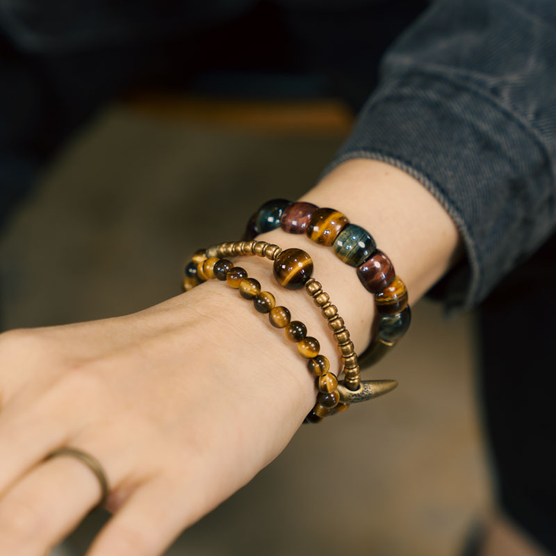 Stacked Tiger's Eye Bracelet for Men & Retro Cat's Eye Multi-Color Bead Bracelet for Women - Unique Boho Style Jewelry