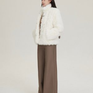 Stand Collar Fur Coat for Women, Soft Fluffy Cotton Jacket, Autumn Winter Fashion, Cozy Outerwear