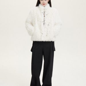 Stand Collar Fur Coat for Women, Soft Fluffy Cotton Jacket, Autumn Winter Fashion, Cozy Outerwear